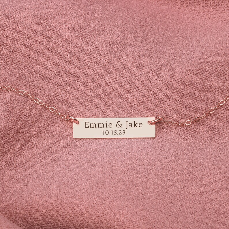 Relationship Necklace Personalized Engraved Romantic Bar Necklace in Silver, Gold, or Rose Gold Customized Gift for Wife Girlfriend image 2