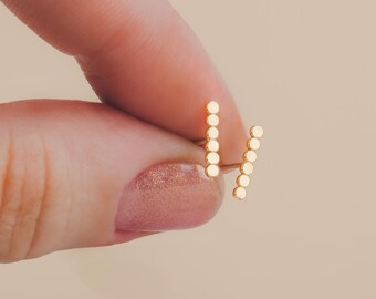 Glimmer Stud Earrings | Gold, Rose Gold, or Silver | Mini Line Bar Dot Dotted Bead Beaded Post Earrings | Hammered Small Minimalist Everyday