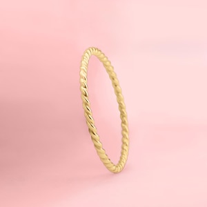 Gold Braided Rope Stacking Ring | 14K Goldfilled Twisted Stackable Ring Band, Simple Dainty Thin Twist Stack Skinny Ring, Basic Everyday