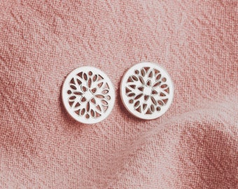 Cassia Stud Earrings | Sterling Silver Floral Filigree Post Earrings, Dainty & Sweet Lattice Flower of Life, Perfect Minimalist Look