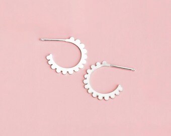 Small Poppy Hoop Earrings | Sterling Silver Large Big Geometric Dot Dotted Circle Stud Earrings | Perfect Gift for Her | Floral Dainty Hoops