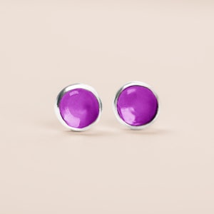 Purple Amethyst Gemstone Stud Earrings Sterling Silver Dark Purple Small Round Circle Post Earrings Multiple Sizes February Birthstone image 2
