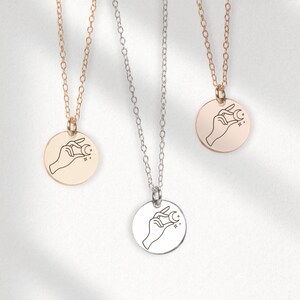 Lady of The Moon Engraved Disc Necklace in Silver, Gold, or Rose Gold | Small Round Circle Boho Bohemian Hippy Gypsy Jewelry for Women