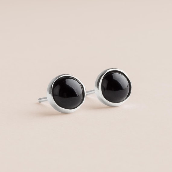 Small Oval Black Onyx Post Stud Earrings Sterling Silver Small Oval Black Onyx Post Stud Earrings Sterling Silver