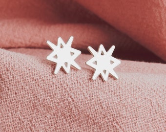 North Star Earrings | Sterling Silver Starburst Stud Earrings | Trending Star Earrings | Perfect Minimalist Look | Celestial Zodiac Space