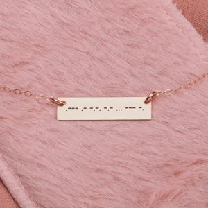 Morse Code Bar Necklace | Secret Message Personalized Engraved Military Nameplate Bar in Silver, Gold or Rose Gold | Custom Gift for Her