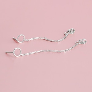 Chain Cuff Earrings | Sterling Silver Round Paperclip Chain Loop Post Stud Earrings | Minimalist Edgy Suspension Hoop Earrings Gift for Her