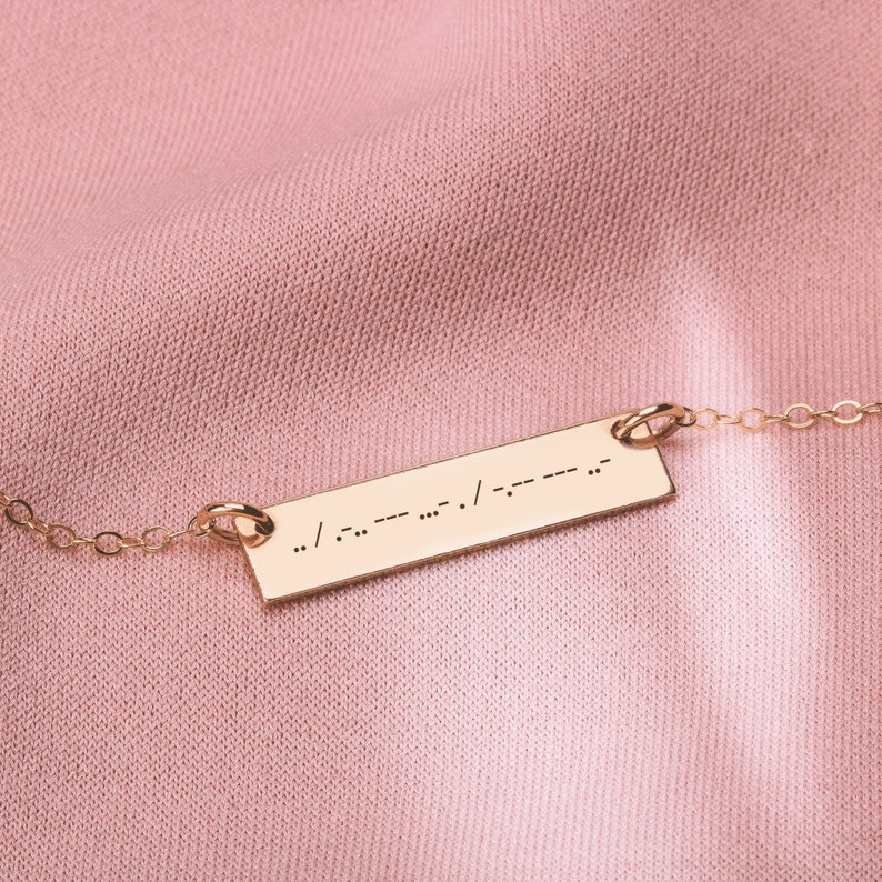 Morse Code Bar Necklace Secret Message Personalized Engraved Military Nameplate Bar in Silver, Gold or Rose Gold Custom Gift for Her image 3