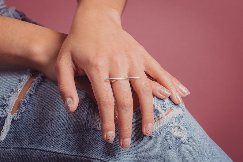 Athena Bar Line Ring Edgy Parallel Linear Statement Ring , Big Thin Long Geometric Band, Silver, Gold or Rose Gold Minimalist Jewelry image 1