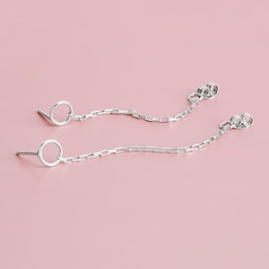 Pendientes de cadena tipo brazalete / Pendientes de botón con cadena de clip de papel redondos de plata esterlina / Pendientes de aro colgantes minimalistas y vanguardistas, regalo para ella