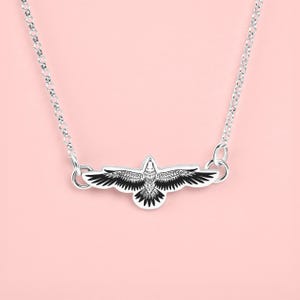 The Raven Necklace | Tiny Sterling Silver Engraved Flying Bird Crow Raven Pendant | Boho Chic Bohemian Free Spirit | Minimalist Jewelry