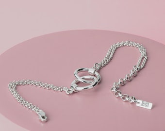 Forever Connected Bracelet | Chunky Sterling Silver Geometric interconnected linked Round Open Circle Halo Eternity Link Chain Bracelet