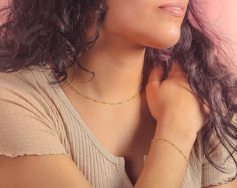 Satellite Chain Necklace | Gold or Silver Saturn Chain | Dainty Gold Choker Layering Necklace | Simple Gold Dot Necklace | Gift For Her