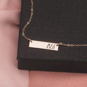 Relationship Necklace Personalized Engraved Romantic Bar Necklace in Silver, Gold, or Rose Gold Customized Gift for Wife Girlfriend image 4