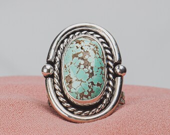 Size 7.5 Carico Lake Turquoise Gemstone Ring In Sterling Silver | Aqua Seafoam Blue Boho Bohemian Southwestern Indian Navajo Statement Ring