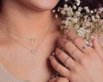 Paperclip Diamond Orbit Necklace | Tiny Round Genuine Diamond Pendant, Multiple Diamond Colors, Wedding Bridal, Anniversary Gift for Her