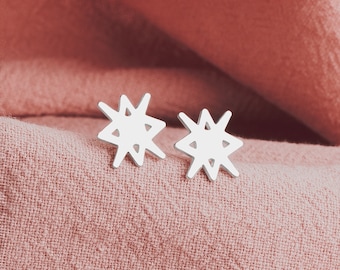 North Star Earrings | Sterling Silver Starburst Stud Earrings | Trending Star Earrings | Perfect Minimalist Look | Celestial Zodiac Space