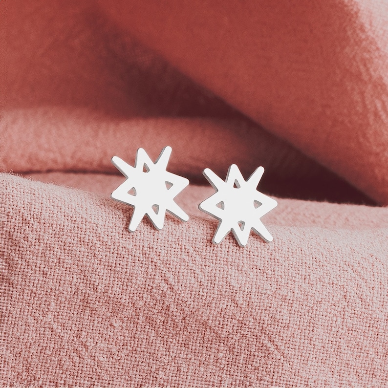 North Star Earrings Sterling Silver Starburst Stud Earrings Trending Star Earrings Perfect Minimalist Look Celestial Zodiac Space image 1