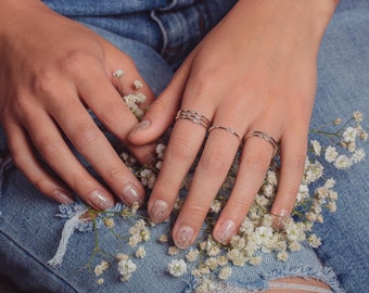 Diamant Stapelring | Sterling Silber Stapelbar Natürliche weiße Diamant Stack Band, Minimalist Jahrestag Hochzeit Versprechen Ring Geschenk für Sie