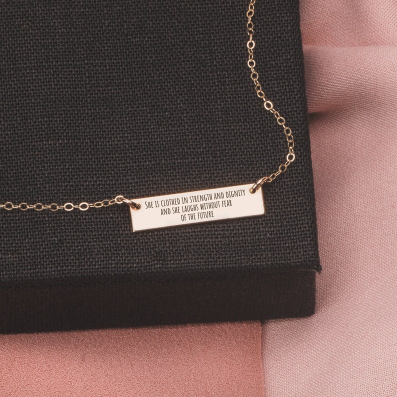 Custom Quote Bar Necklace Personalized Engraved Skinny Message Bar Necklace in Silver, Gold, or Rose Gold Customized Gift for Her image 6