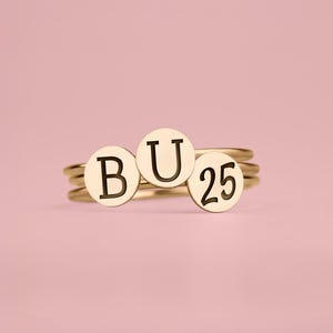 Graduation Class Ring Set | Stackable High School or College Stacking Rings | Personalized Custom Senior Year Sorority Signet Graduate Gift