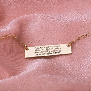 Custom Quote Bar Necklace Personalized Engraved Skinny Message Bar Necklace in Silver, Gold, or Rose Gold Customized Gift for Her image 2