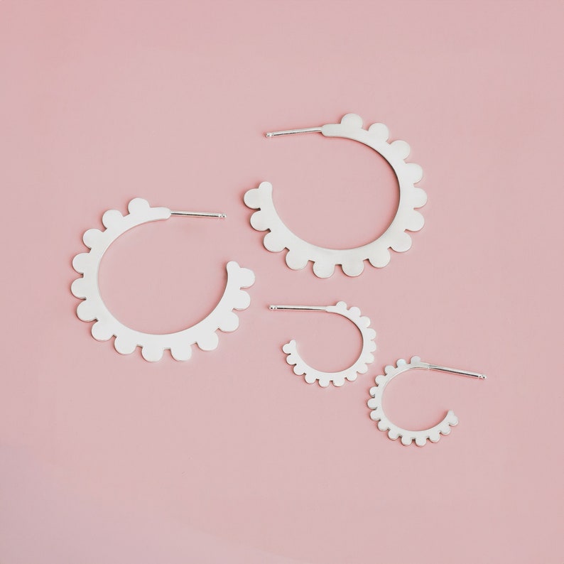 Large Poppy Hoop Earrings Sterling Silver Large Big Geometric Dot Dotted Circle Stud Earrings Perfect Gift for Her Floral Dainty Hoops image 8
