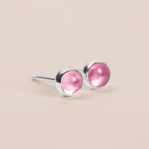 Pink Sapphire Gemstone Stud Earrings | Sterling Silver Tiny Small Little Round Circle Light Baby Pink Post Earrings | Multiple Sizes