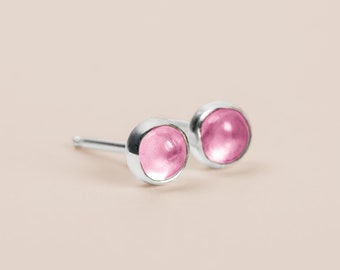 Pink Sapphire Gemstone Stud Earrings | Sterling Silver Tiny Small Little Round Circle Light Baby Pink Post Earrings | Multiple Sizes