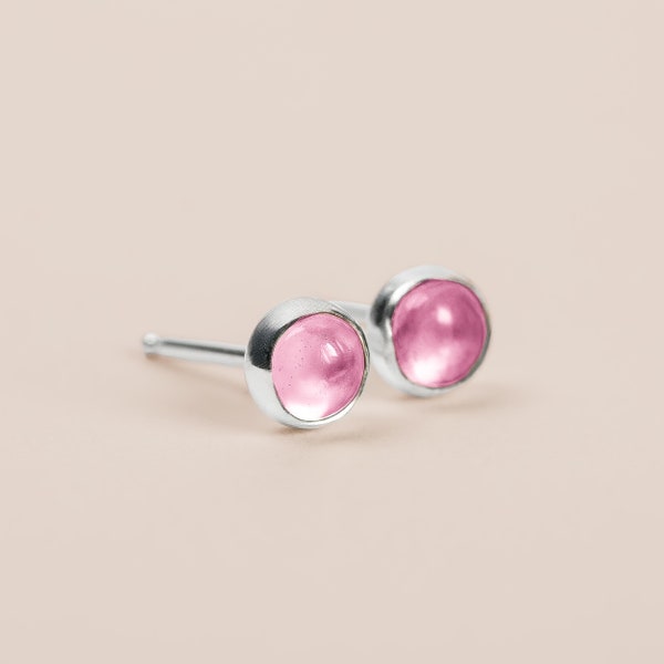 Pink Sapphire Gemstone Stud Earrings | Sterling Silver Tiny Small Little Round Circle Light Baby Pink Post Earrings | Multiple Sizes