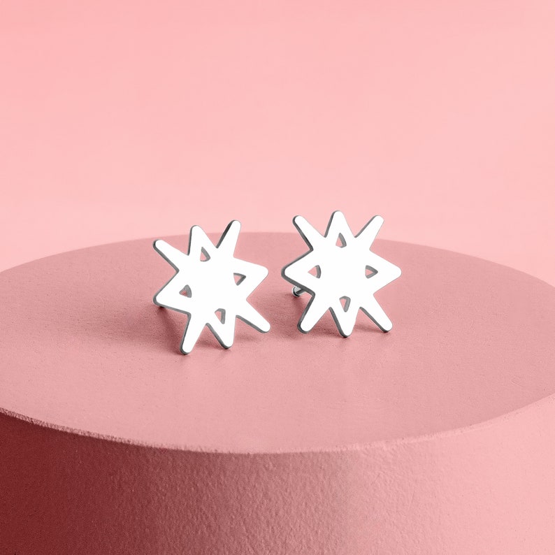 North Star Earrings Sterling Silver Starburst Stud Earrings Trending Star Earrings Perfect Minimalist Look Celestial Zodiac Space image 3