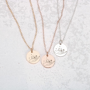 She Holds The Moon Engraved Disc Necklace in Silver, Gold, or Rose Gold | Small Round Circle Boho Bohemian Hippy Gypsy Jewelry for Women