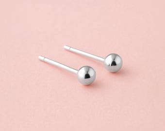 Tiny Ball Stud Earrings | Sterling Silver 3mm Tiny Round Circle Post Earrings | Simple Minimalist Everyday Jewelry Gift for Her