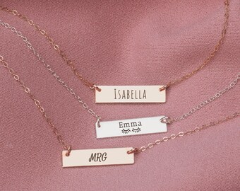 Name Necklace | Personalized Engraved Skinny Nameplate Bar Necklace in Silver, Gold, or Rose | Customized Gift Her Friend Mother daughter