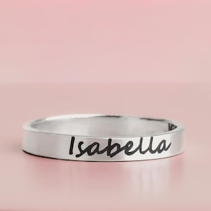 Personalized Name Ring Band | Custom Sterling Silver 3mm Wide Name Ring, Family Signet Monogram gift her women wife girlfriend