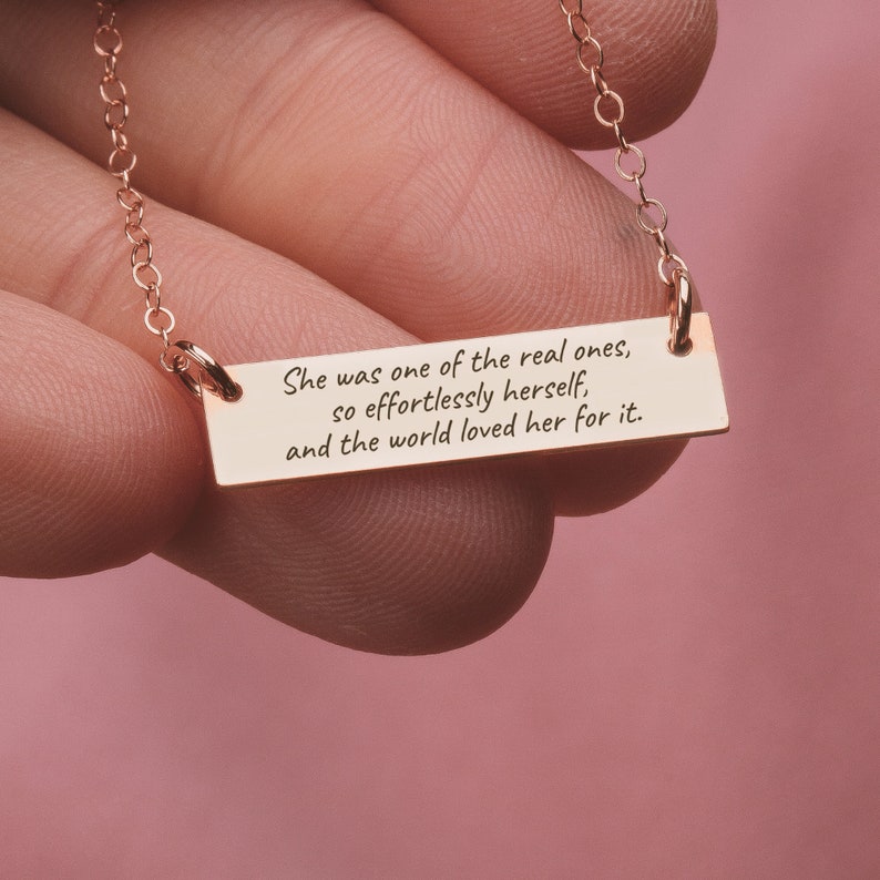 Custom Quote Bar Necklace Personalized Engraved Skinny Message Bar Necklace in Silver, Gold, or Rose Gold Customized Gift for Her image 4
