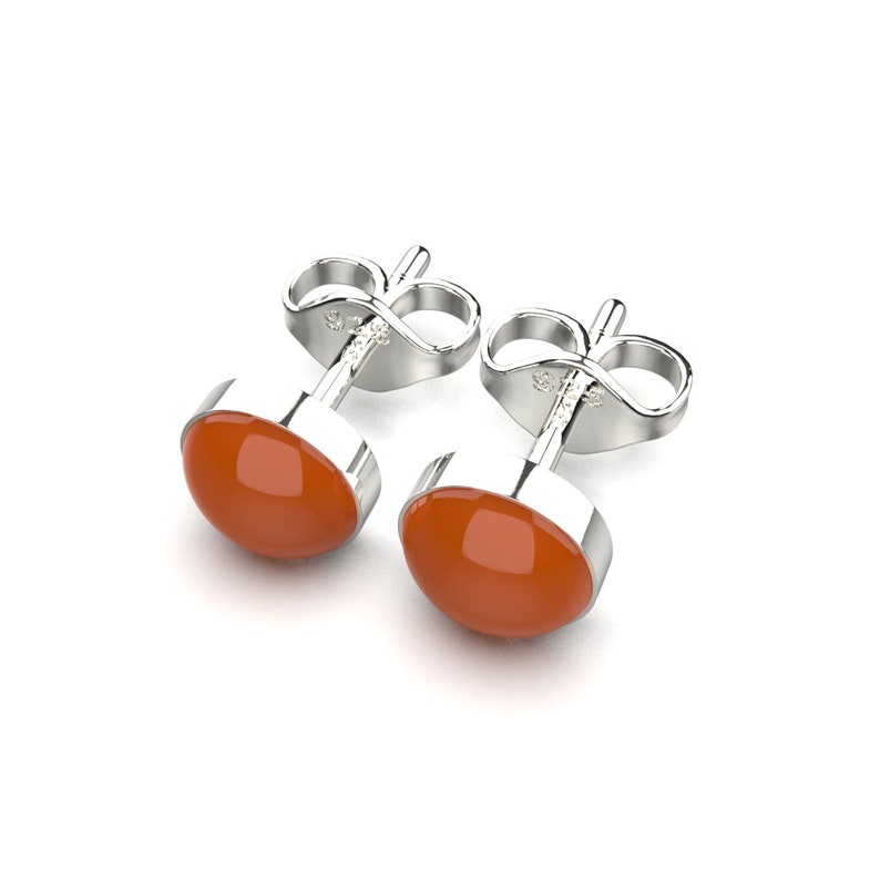 Orange Carnelian Gemstone Stud Earrings Sterling Silver Small Little Round Circle Post Earrings Multiple Sizes Fall Autumn Halloween image 6