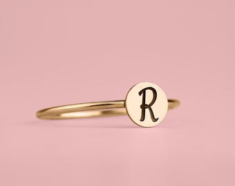Small Letter Initial Ring In Sterling Silver, Gold, Or Rose Gold | Personalized Custom Letter Monogram Stackable Stack Stacking Family Ring