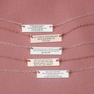 Custom Quote Bar Necklace Personalized Engraved Skinny Message Bar Necklace in Silver, Gold, or Rose Gold Customized Gift for Her image 3