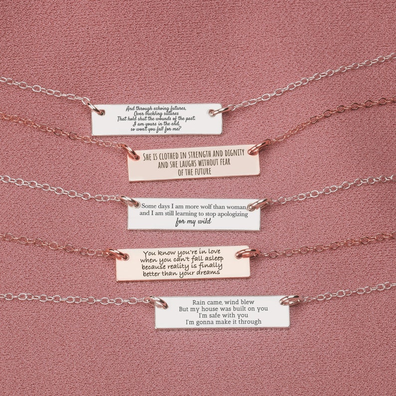 Custom Quote Bar Necklace Personalized Engraved Skinny Message Bar Necklace in Silver, Gold, or Rose Gold Customized Gift for Her image 3