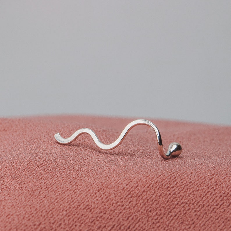 The Original Wave Cartilage Earring Sterling Silver Wavy Swirl Swirly Squiggle Helix Hex Piercing Jewelry for Upper Ear Thread Through image 5