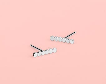 Glimmer Stud Earrings | Gold, Rose Gold, or Silver | Mini Line Bar Dot Dotted Bead Beaded Post Earrings | Hammered Small Minimalist Everyday