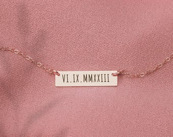 Roman Numerals Bar Necklace | Custom Secret Number Necklace, Silver, Gold or Rose Gold, Perfect Wedding Date Anniversay Gift, Birthday Date