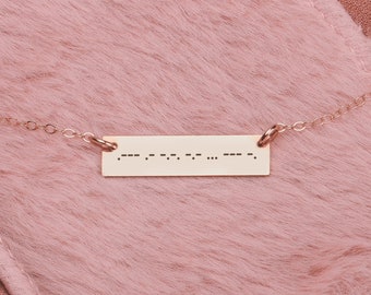 Morse Code Bar Necklace | Secret Message Personalized Engraved Military Nameplate Bar in Silver, Gold or Rose Gold | Custom Gift for Her