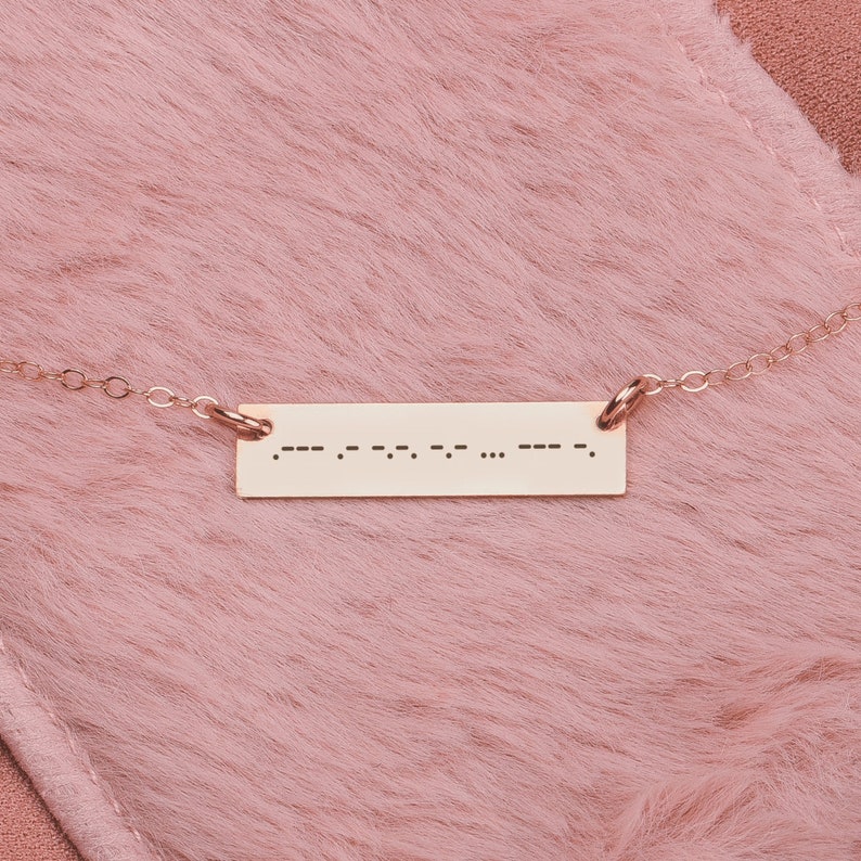 Morse Code Bar Necklace Secret Message Personalized Engraved Military Nameplate Bar in Silver, Gold or Rose Gold Custom Gift for Her image 1