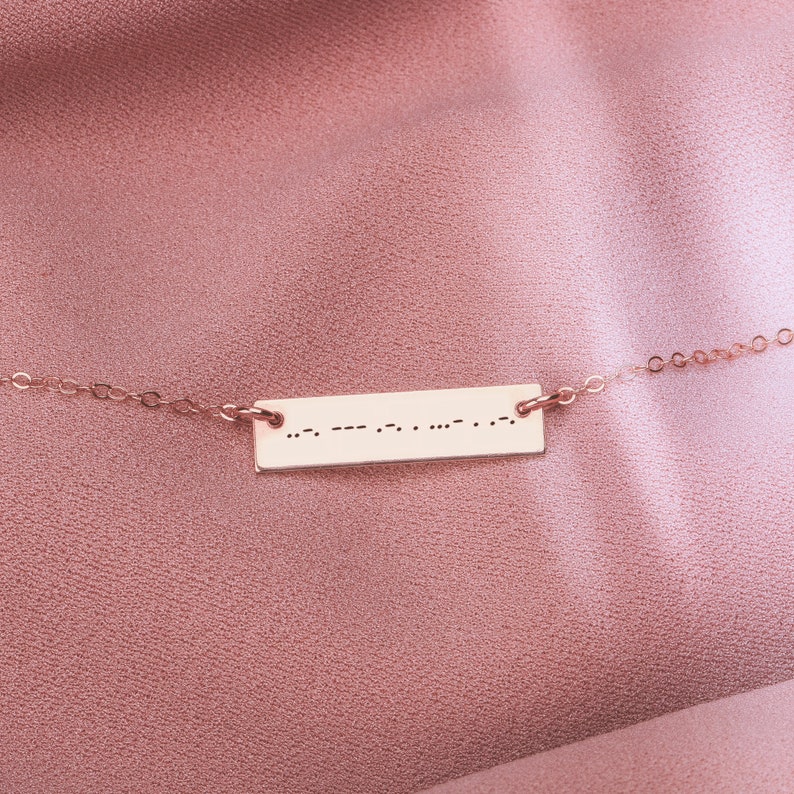 Morse Code Bar Necklace Secret Message Personalized Engraved Military Nameplate Bar in Silver, Gold or Rose Gold Custom Gift for Her image 7