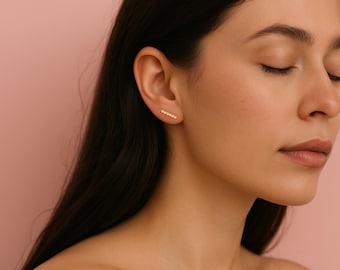 Glimmer Stud Earrings | Gold, Rose Gold, or Silver | Mini Line Bar Dot Dotted Bead Beaded Post Earrings | Hammered Small Minimalist Everyday