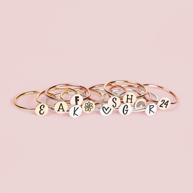 Initial Ring Personalized Custom Letter Ring Band in Silver, Gold, or Rose Gold Family Signet Monogram Stackable Stack Rings Gift Her image 2