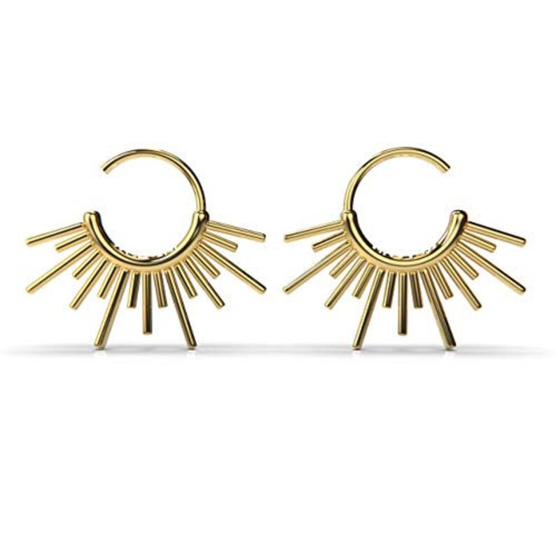 Sun Burst Endless Hoop Threader Earrings in 925 Sterling Silver, 14K Gold, or 14K Rose Gold Melanie Golden Jewelry Designer Series zdjęcie 4