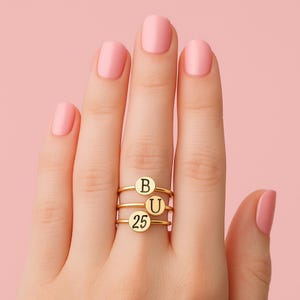 Graduation Class Ring Set | Stackable High School or College Stacking Rings | Personalized Custom Senior Year Sorority Signet Graduate Gift